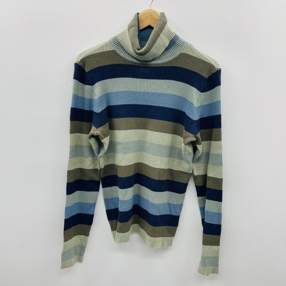 GAP Sweaters - GAP Womens Size XL 100% Cotton Ribbed Striped Turtleneck Pullover Sweater Blue